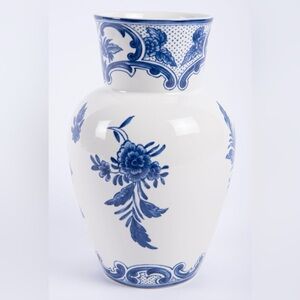 Tiffany Delft Blue & White Pottery Vase - Made in Portugal